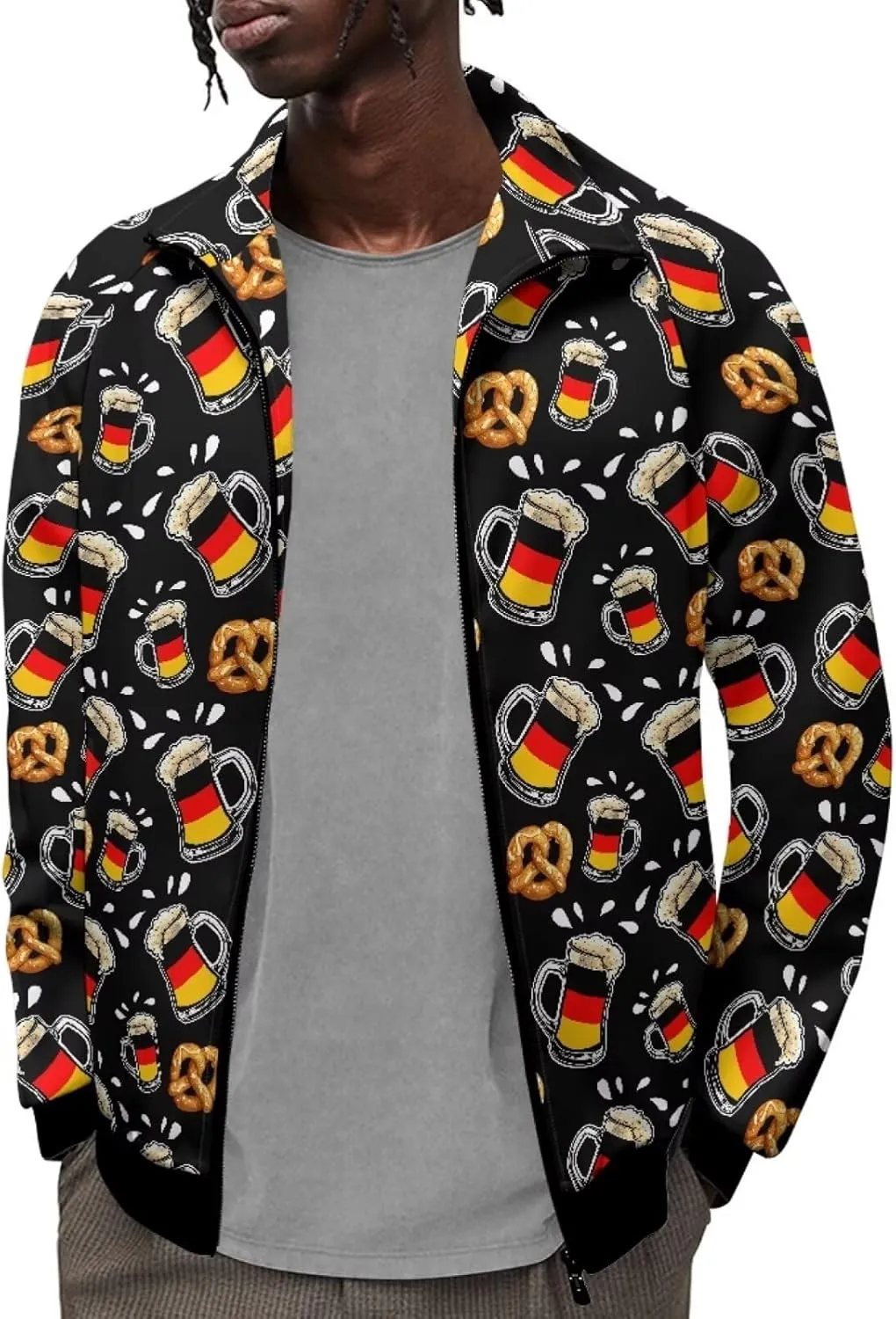 Mens Casual Jacket Long Sleeve Zipper Sweatshirt Loose Fit Stand Collar Hoodie Coat Winter Outfit Comfy Streetwear