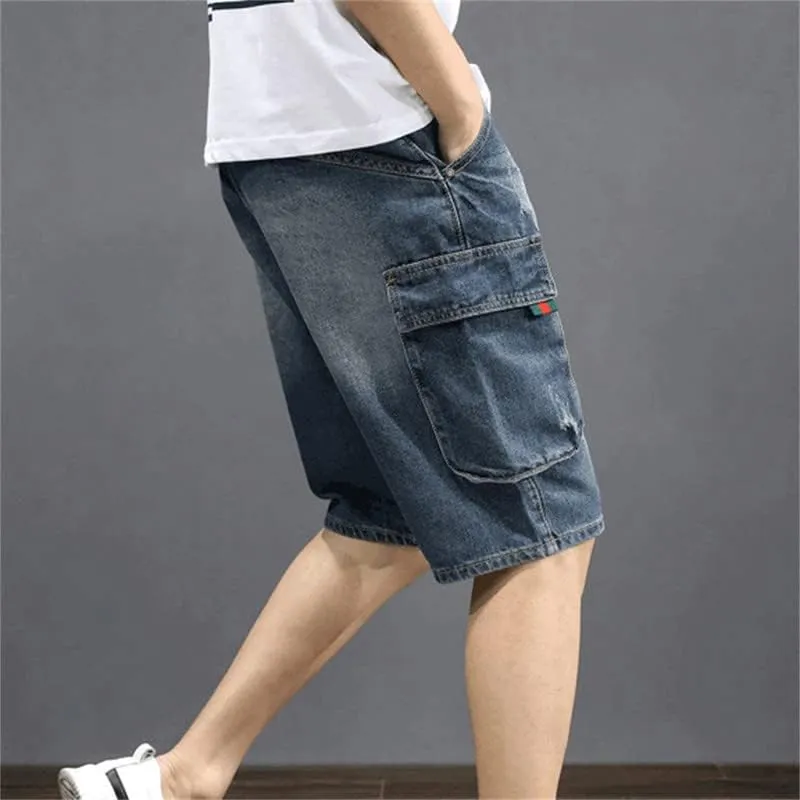 Men's Denim Cargo Shorts Straight Fit Work Shorts Multi-Pockets Ripped Distressed Mid-Waist Summer Shorts & Jeans