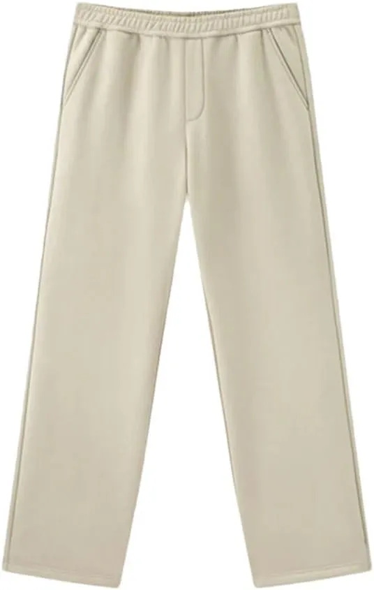 Men's Fleece Lined Thermal Straight Leg Pants Elastic Waist Loose Fit Casual Full Length Trousers