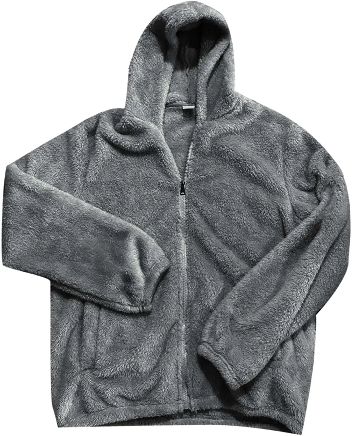 Mens Fluffy Fuzzy Sherpa Jacket Fleece Long Sleeve Full Zip Open Front Solid Color Thermal Coat Fall Winter Outwear