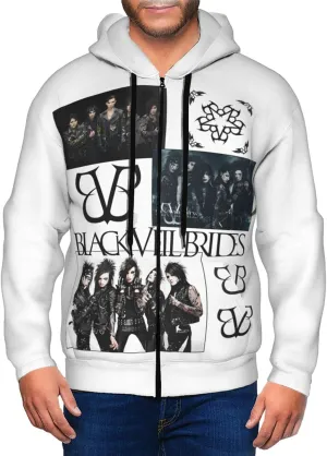 Mens Hoodie Black Music Veil Band Brides Fashion Full Zip Hooded Long Sleeve Zipper Sweatshirt