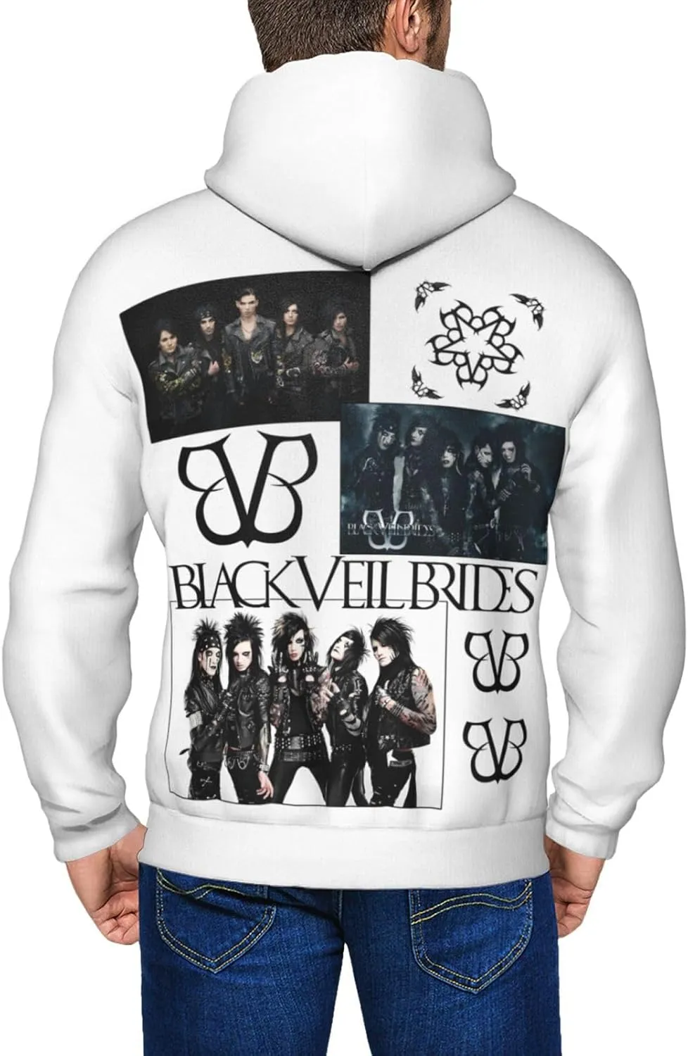 Mens Hoodie Black Music Veil Band Brides Fashion Full Zip Hooded Long Sleeve Zipper Sweatshirt