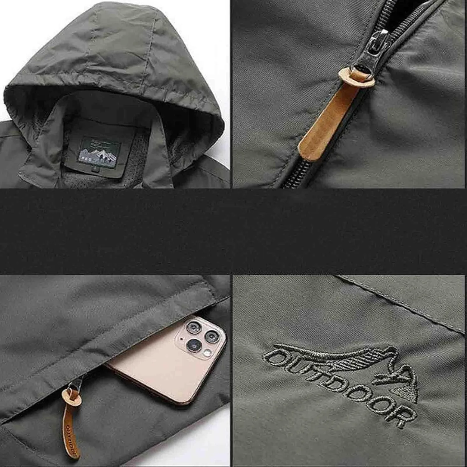 Mens Lightweight Waterproof Jacket Mountain Sport Jacket with Hooded Loose Fit Hiking Windbreaker Raincoat