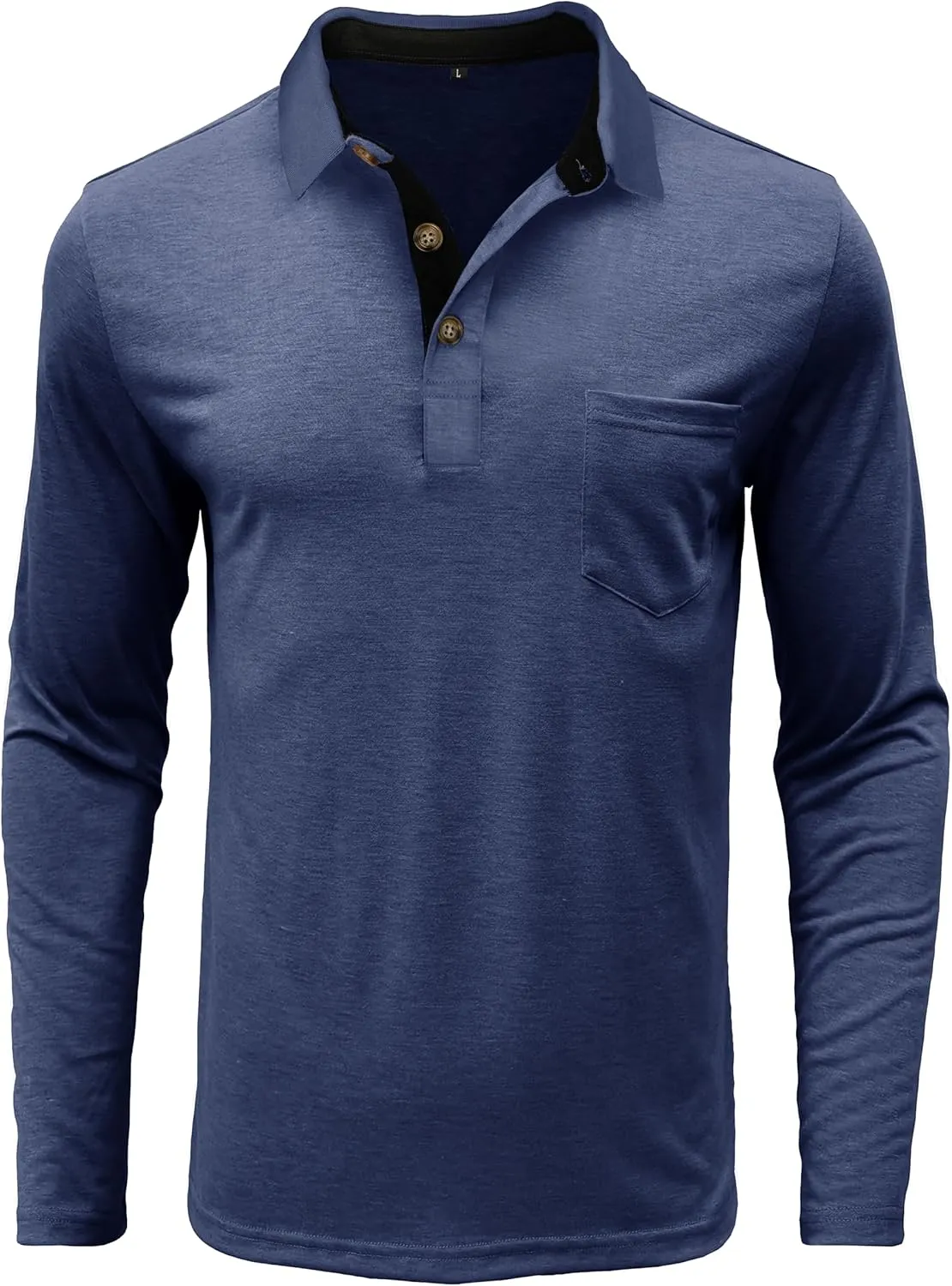 Mens Long Sleeve Polo Shirts Casual Fashion Button Up Collared Golf T Shirts with Pocket