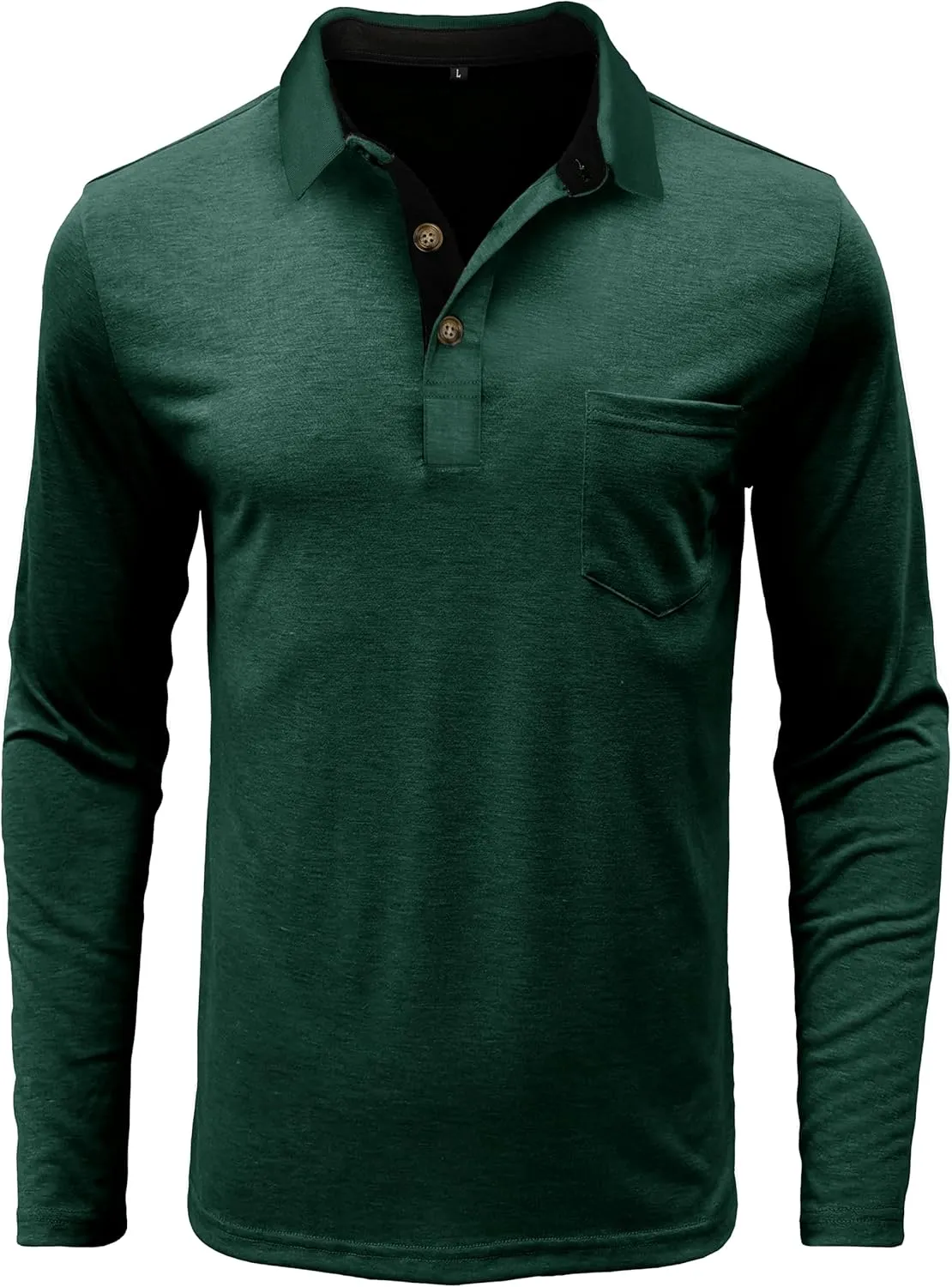 Mens Long Sleeve Polo Shirts Casual Fashion Button Up Collared Golf T Shirts with Pocket