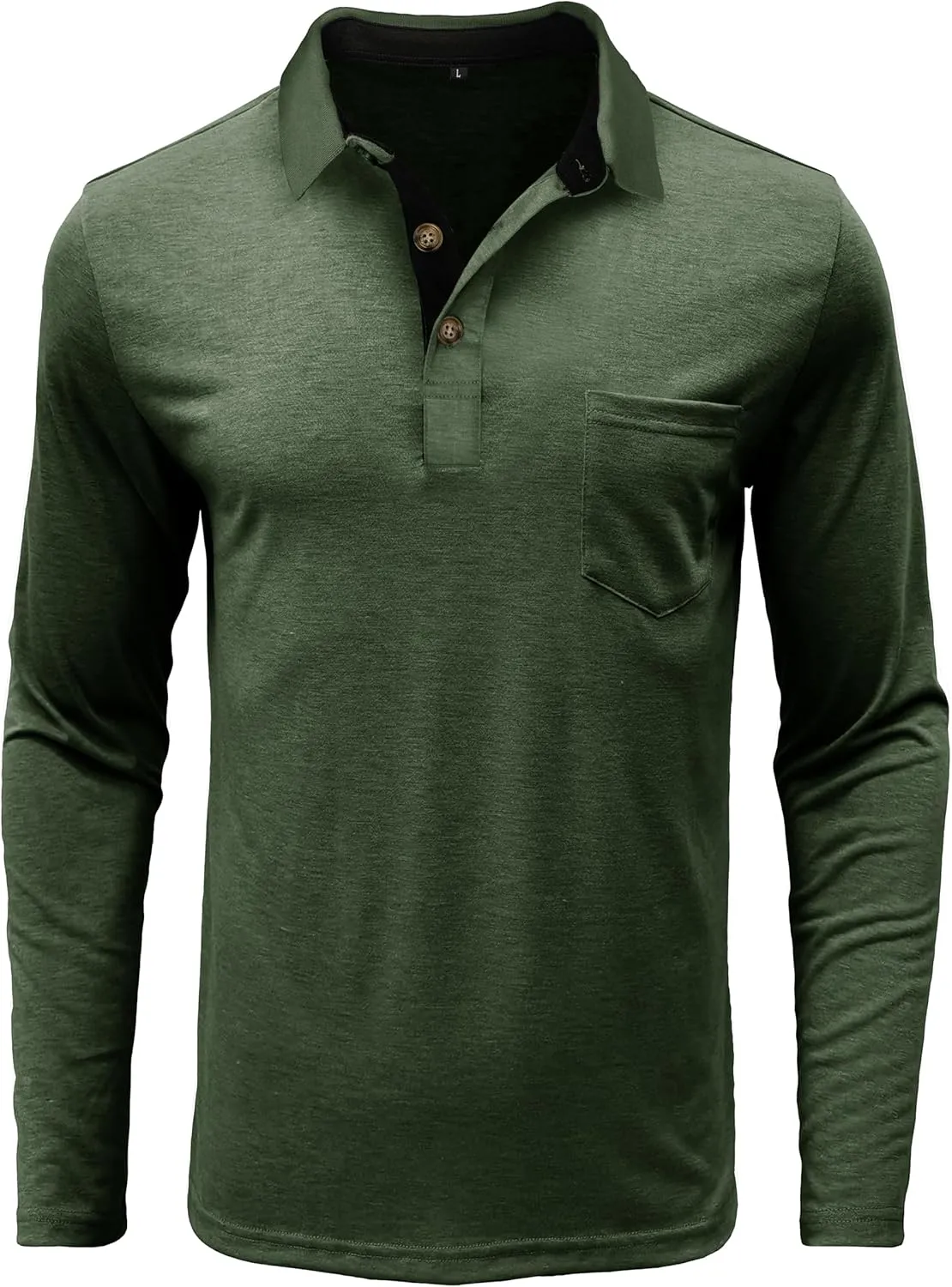 Mens Long Sleeve Polo Shirts Casual Fashion Button Up Collared Golf T Shirts with Pocket