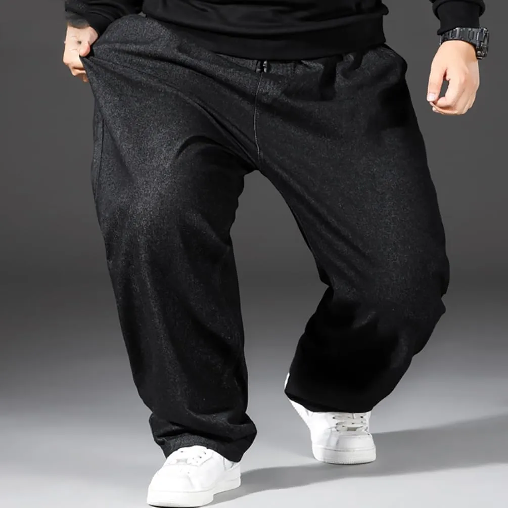 Mens Loose Fit Straight Leg Denim Pants Elastic Waist Stretch Jeans