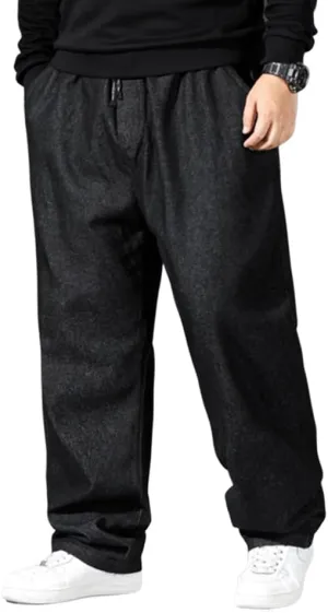 Mens Loose Fit Straight Leg Denim Pants Elastic Waist Stretch Jeans