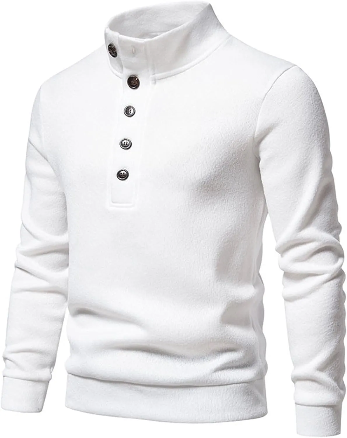 Men's Stand Collar Knit Sweater Henley Quarter Button Pullover Knit Long Sleeve Slim Fit Thermal Outdoor Sweater