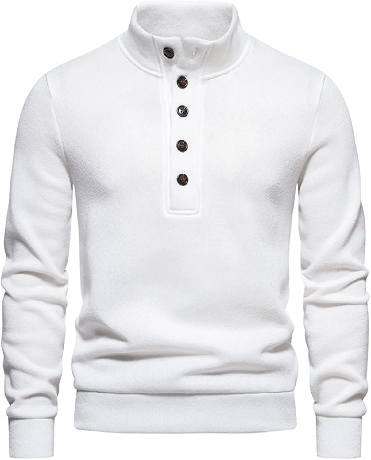 Men's Stand Collar Knit Sweater Henley Quarter Button Pullover Knit Long Sleeve Slim Fit Thermal Outdoor Sweater