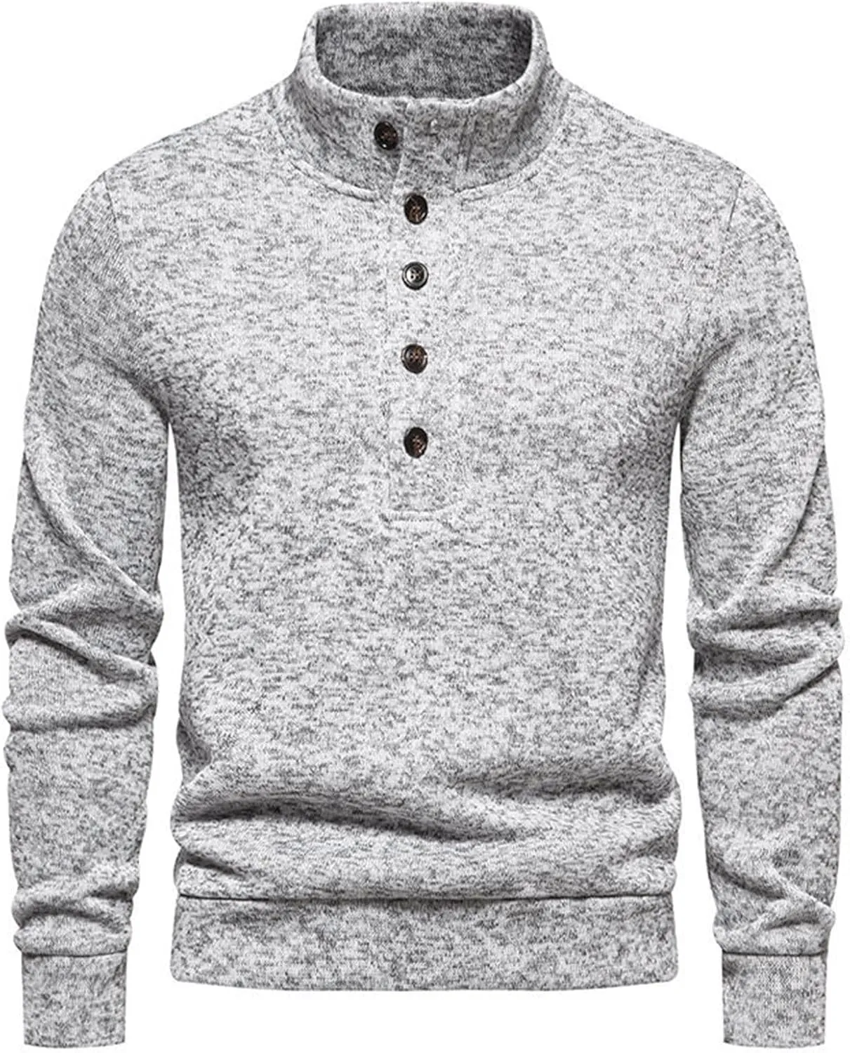 Men's Stand Collar Knit Sweater Henley Quarter Button Pullover Knit Long Sleeve Slim Fit Thermal Outdoor Sweater