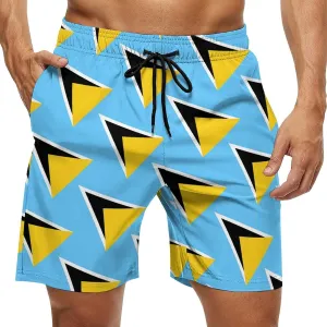 Men's Summer St Lucia Flag Swim Trunks Quick Dry Surf Boardshorts Bathing Suit Shorts with Pockets S