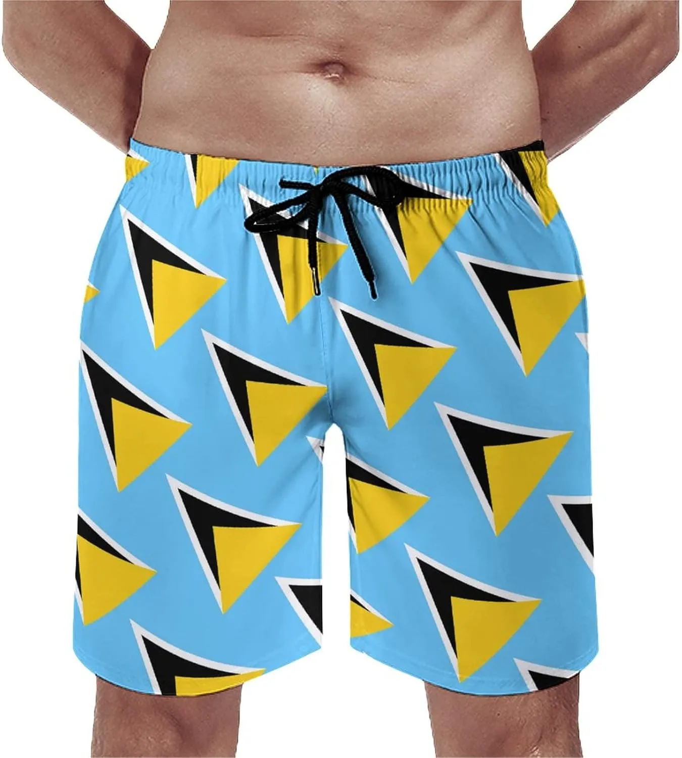 Men's Summer St Lucia Flag Swim Trunks Quick Dry Surf Boardshorts Bathing Suit Shorts with Pockets S