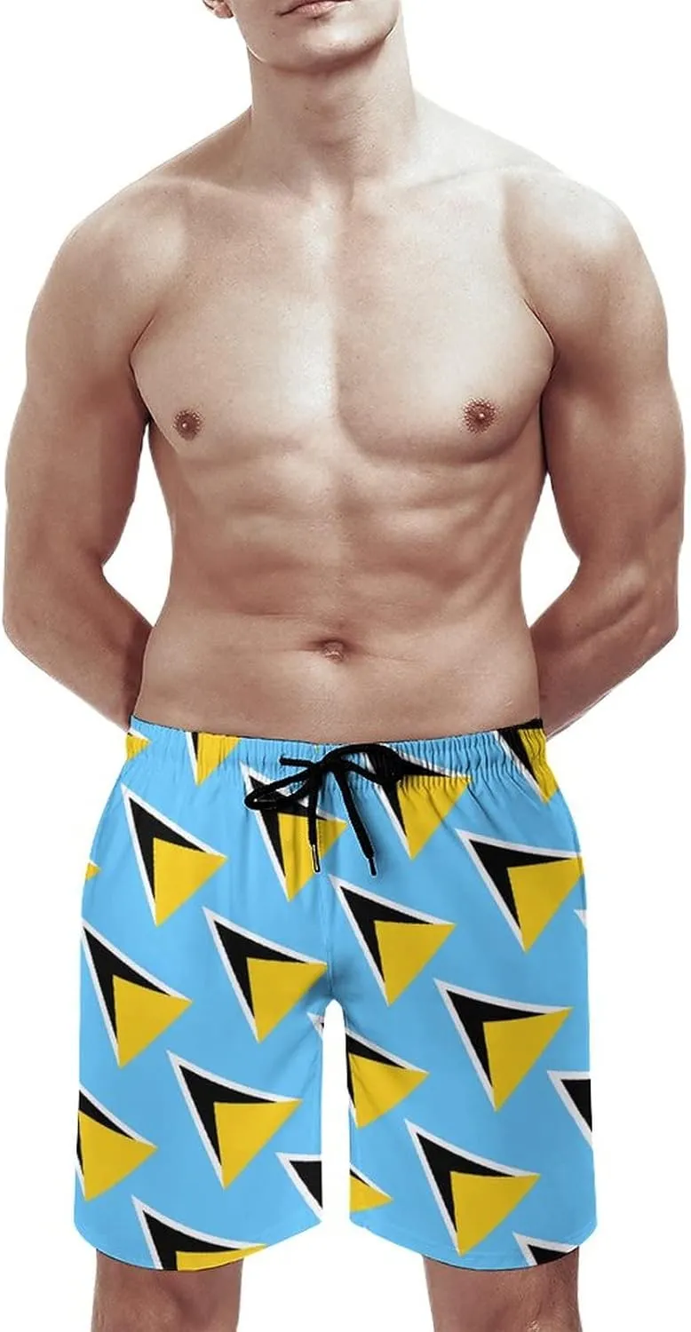Men's Summer St Lucia Flag Swim Trunks Quick Dry Surf Boardshorts Bathing Suit Shorts with Pockets S