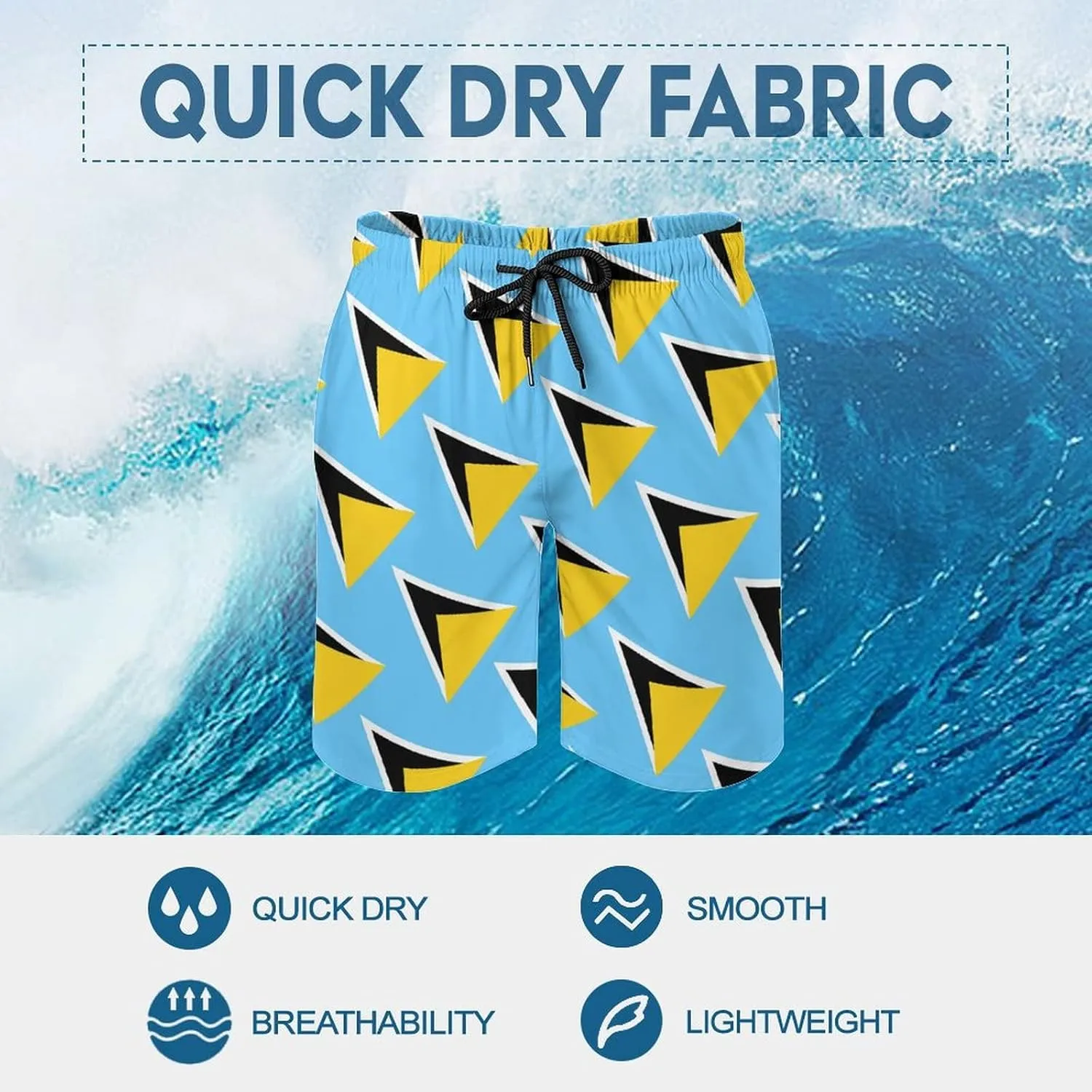 Men's Summer St Lucia Flag Swim Trunks Quick Dry Surf Boardshorts Bathing Suit Shorts with Pockets S