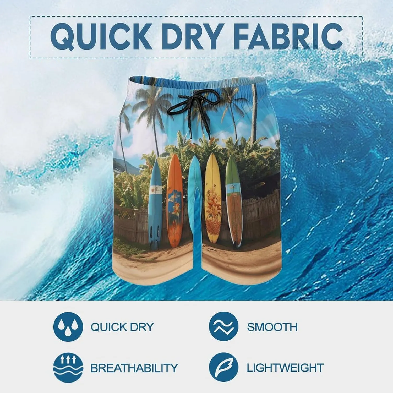 Men's Surf's Up Surfboard Swim Trunks, Quick-Dry Beach Shorts, Bathing Suit with Mesh Lining and Pocket