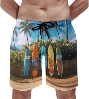 Men's Surf's Up Surfboard Swim Trunks, Quick-Dry Beach Shorts, Bathing Suit with Mesh Lining and Pocket