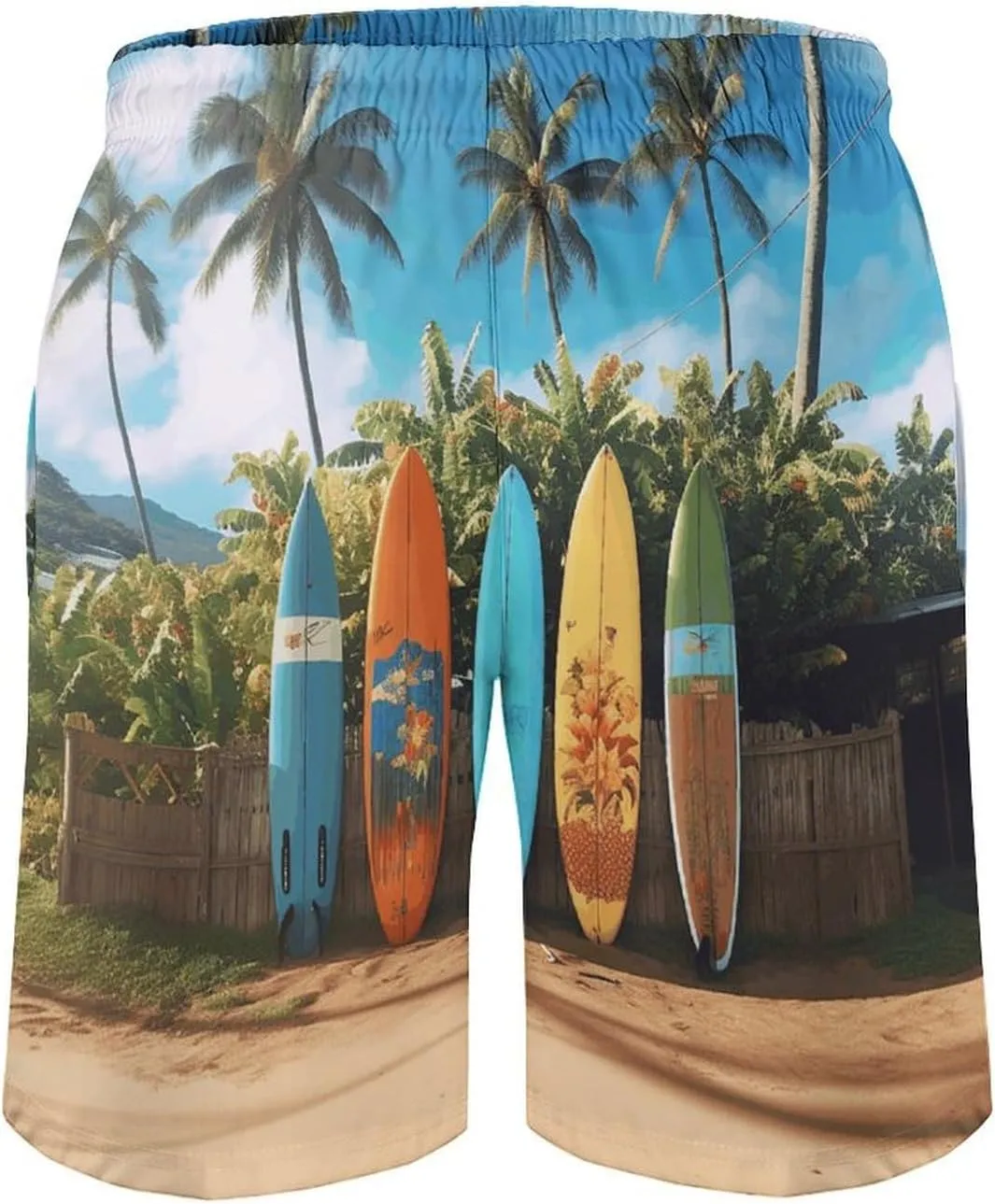 Men's Surf's Up Surfboard Swim Trunks, Quick-Dry Beach Shorts, Bathing Suit with Mesh Lining and Pocket