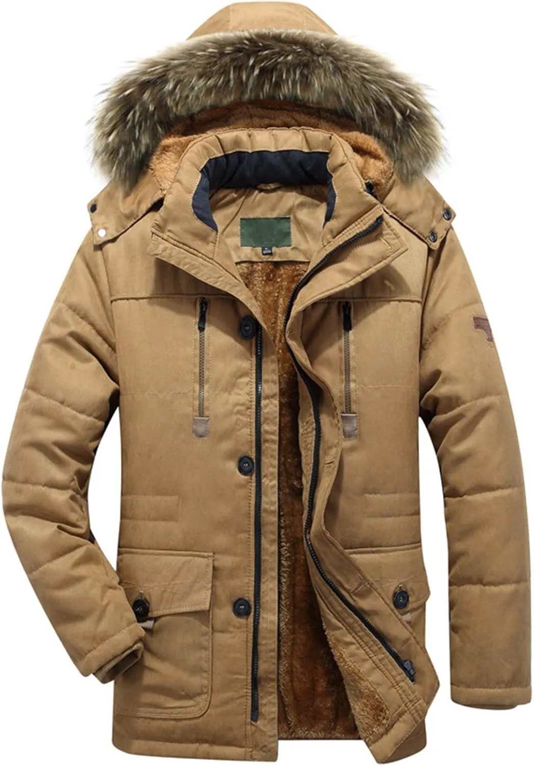Men's Thicken Warm Winter Coat with Hood Faux-Fur Trim Mountain Ski Snowboard Jacket Windbreaker Coat Outerwear