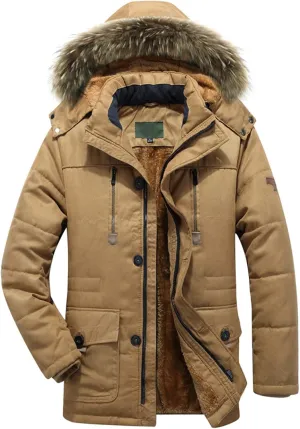 Men's Thicken Warm Winter Coat with Hood Faux-Fur Trim Mountain Ski Snowboard Jacket Windbreaker Coat Outerwear
