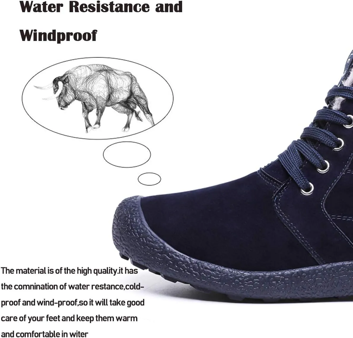 Mens Winter Snow Boots Fur Lined Warm Ankle Booties Waterproof Slip-on Sneakers Lightweight High Top Outdoor Shoes