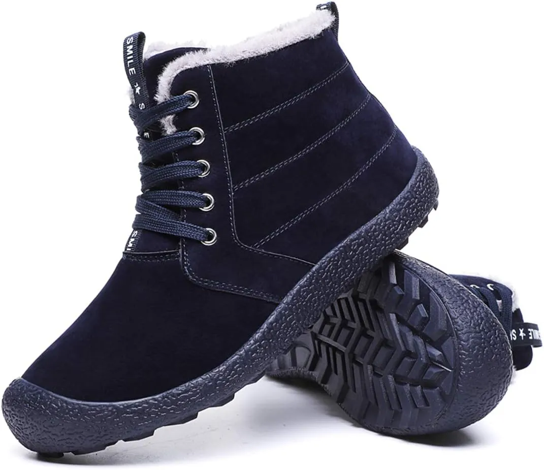 Mens Winter Snow Boots Fur Lined Warm Ankle Booties Waterproof Slip-on Sneakers Lightweight High Top Outdoor Shoes