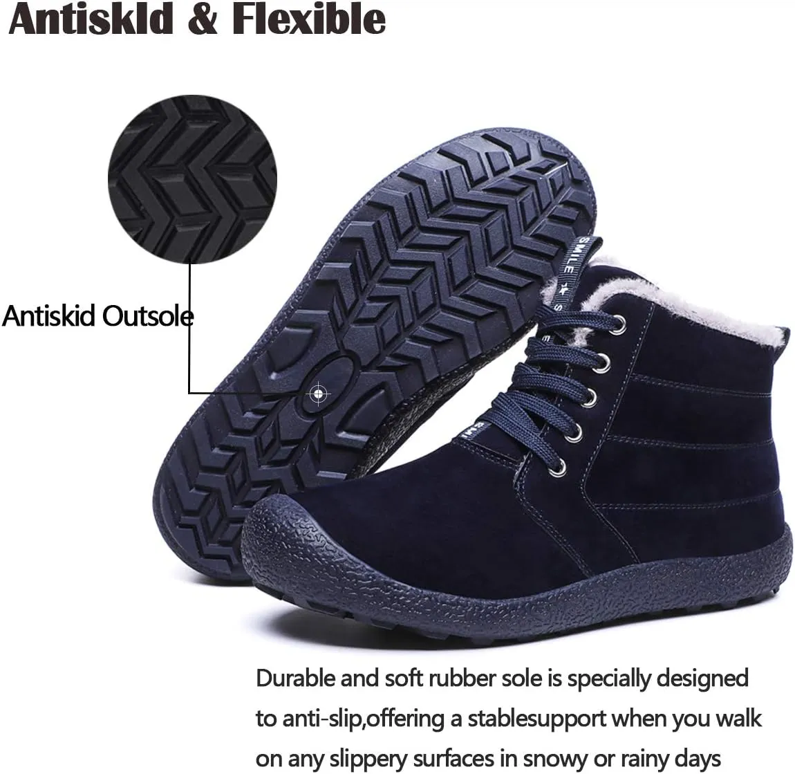 Mens Winter Snow Boots Fur Lined Warm Ankle Booties Waterproof Slip-on Sneakers Lightweight High Top Outdoor Shoes