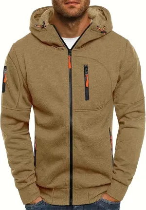 Mens Zip Up Hoodie Jacket Front Zip Pocket Long Sleeve Slim-fit Fall Lightweight Hooded Sweatshirt