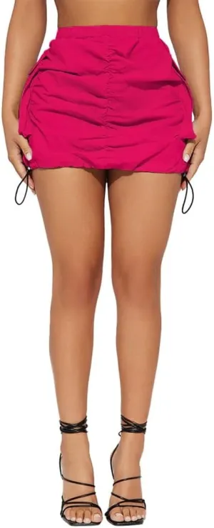 Mini Cargo Skirts for Womens Y2K High Waist Side Drawstring Summer Pleated Skirt with Pockets Trendy Skort Streetwear Rose Red