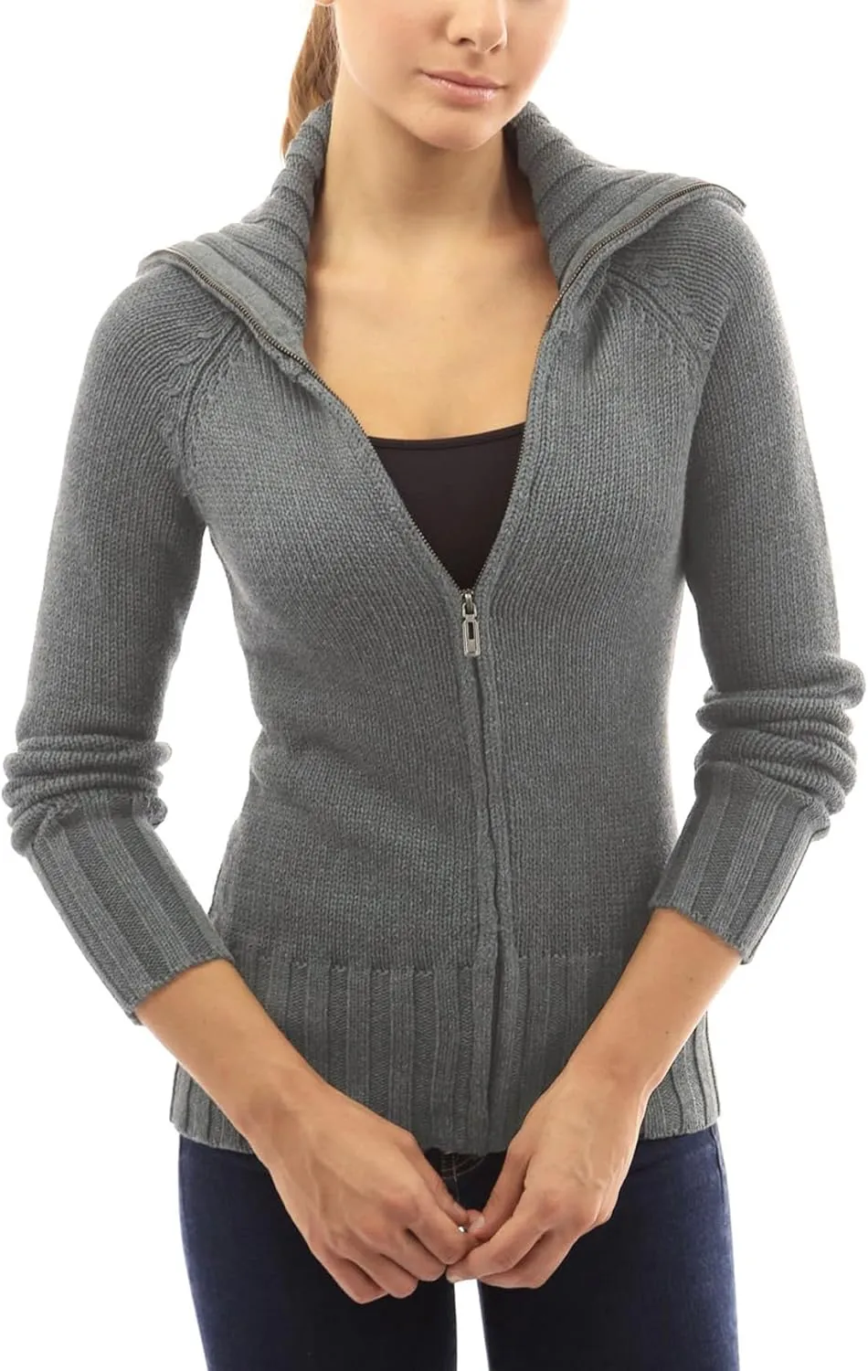 MISS MOLY Women's Collar Full Zip Long Sleeve Cable Knit Casual Sweater Cardigan