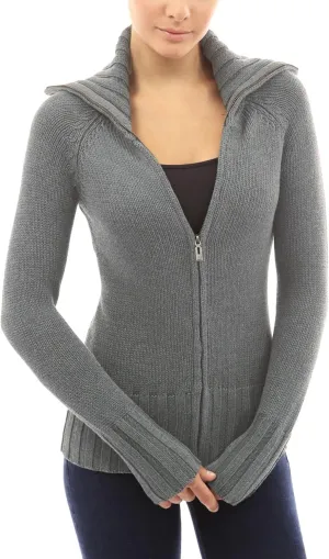MISS MOLY Women's Collar Full Zip Long Sleeve Cable Knit Casual Sweater Cardigan