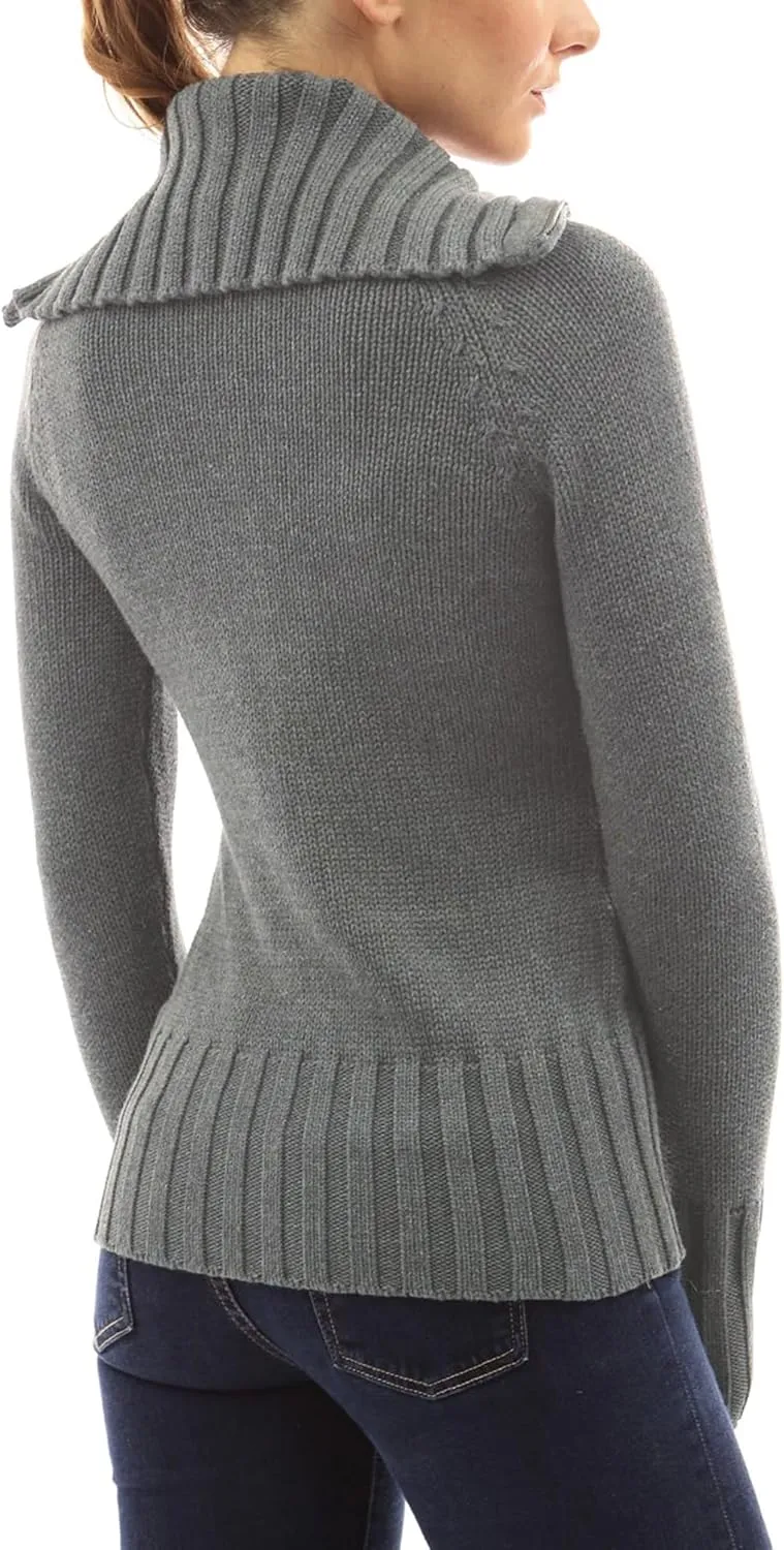 MISS MOLY Women's Collar Full Zip Long Sleeve Cable Knit Casual Sweater Cardigan