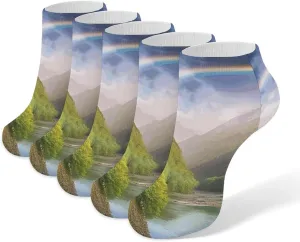 Mountain Valley with Rainbow Socks No Show Socks Low Cut Anti-Slid Athletic Casual Invisible Liner Socks Unisex