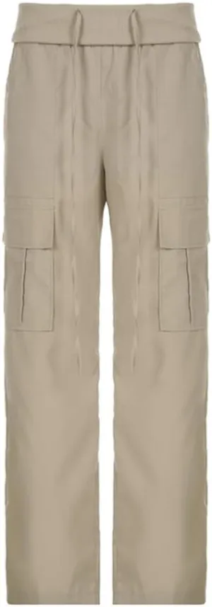 Multi-Pocket Straight Leg Y2k Retro Streetwear Pants Casual Wide Leg Parachute Pants Cargo Pants Drawstring Pants