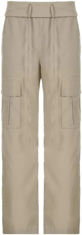 Multi-Pocket Straight Leg Y2k Retro Streetwear Pants Casual Wide Leg Parachute Pants Cargo Pants Drawstring Pants