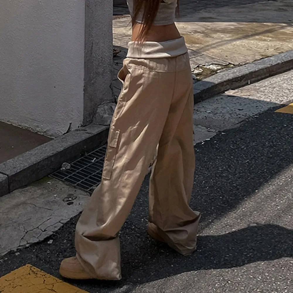 Multi-Pocket Straight Leg Y2k Retro Streetwear Pants Casual Wide Leg Parachute Pants Cargo Pants Drawstring Pants