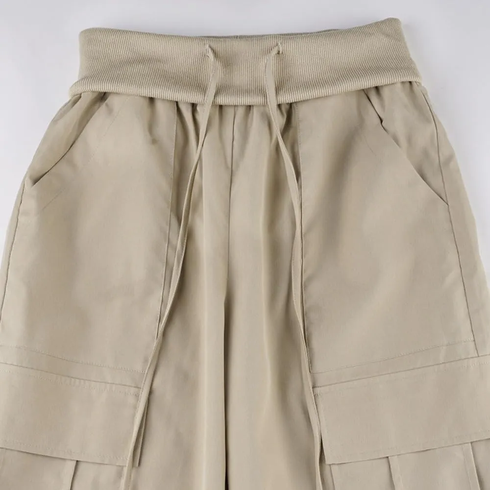 Multi-Pocket Straight Leg Y2k Retro Streetwear Pants Casual Wide Leg Parachute Pants Cargo Pants Drawstring Pants