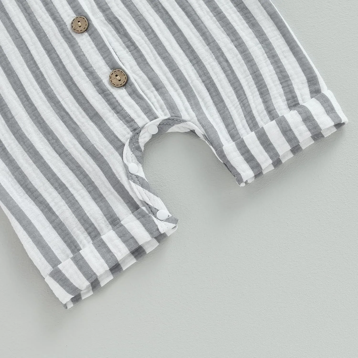 Newborn Baby Boy Girl Sleevless Button Stripe Summer Short Jumpsuit Tank Romper Organic Cotton Linen Clothes