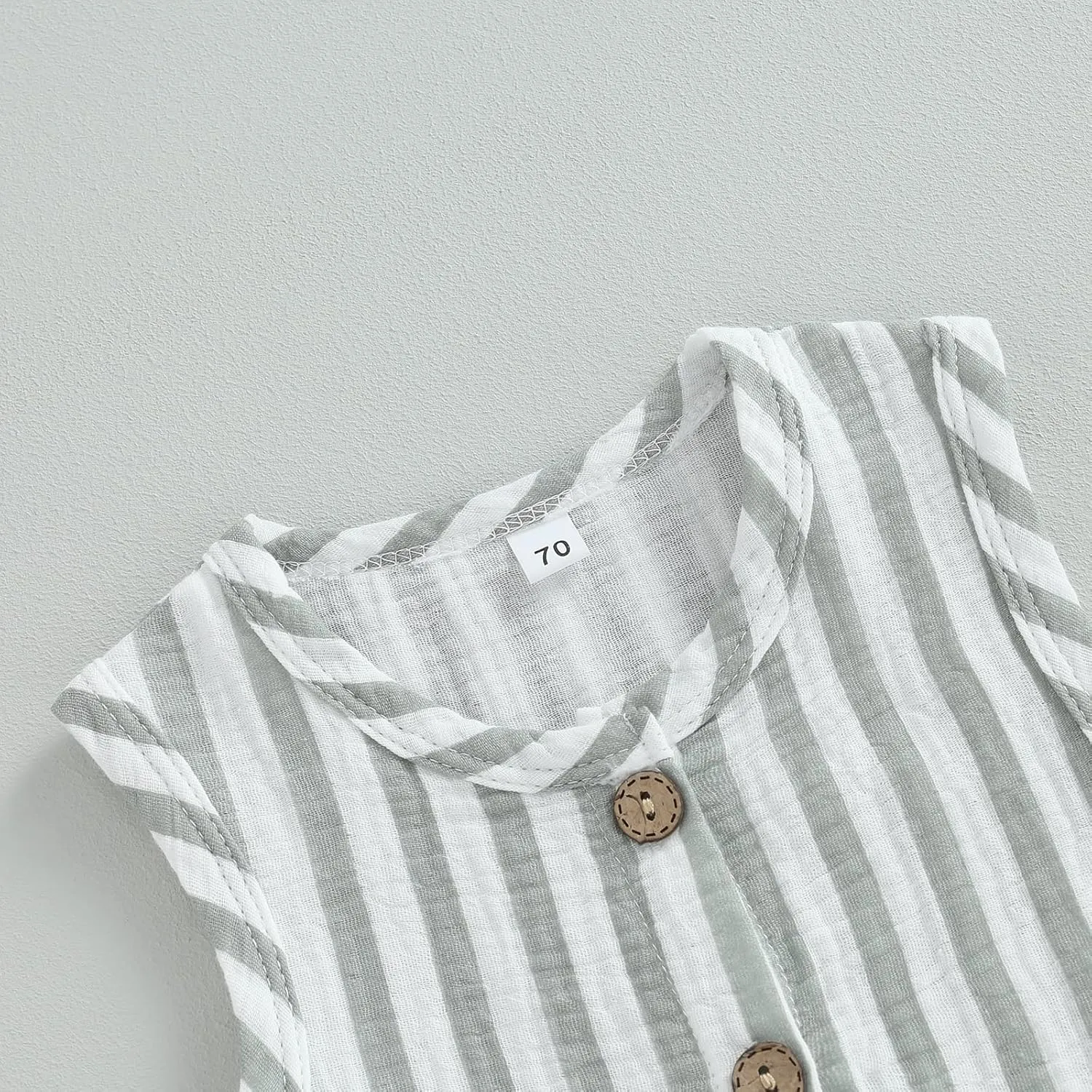 Newborn Baby Boy Girl Sleevless Button Stripe Summer Short Jumpsuit Tank Romper Organic Cotton Linen Clothes