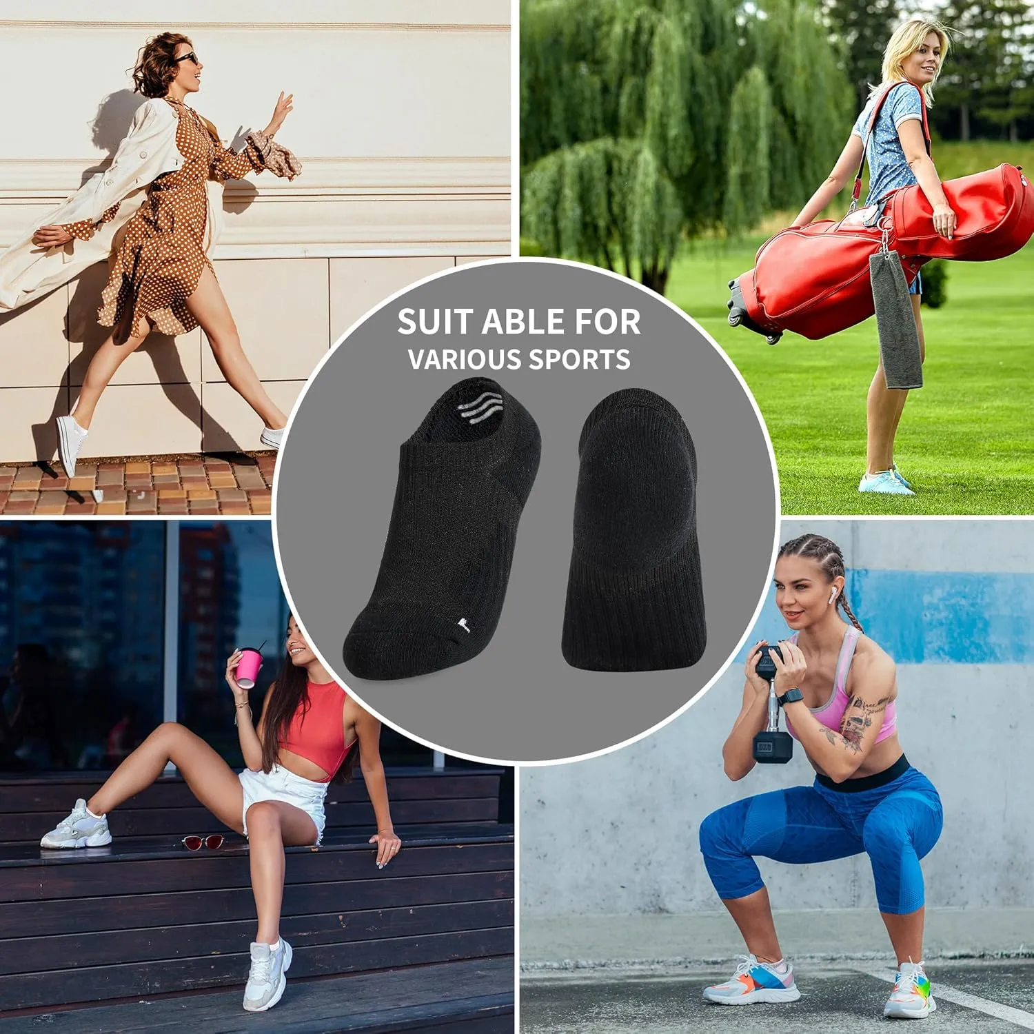 No Show Ankle Cushioned Socks, Non Slip Cotton Invisible Sock for Men & Women, Socks for Running, Outdoor (12-Packs)