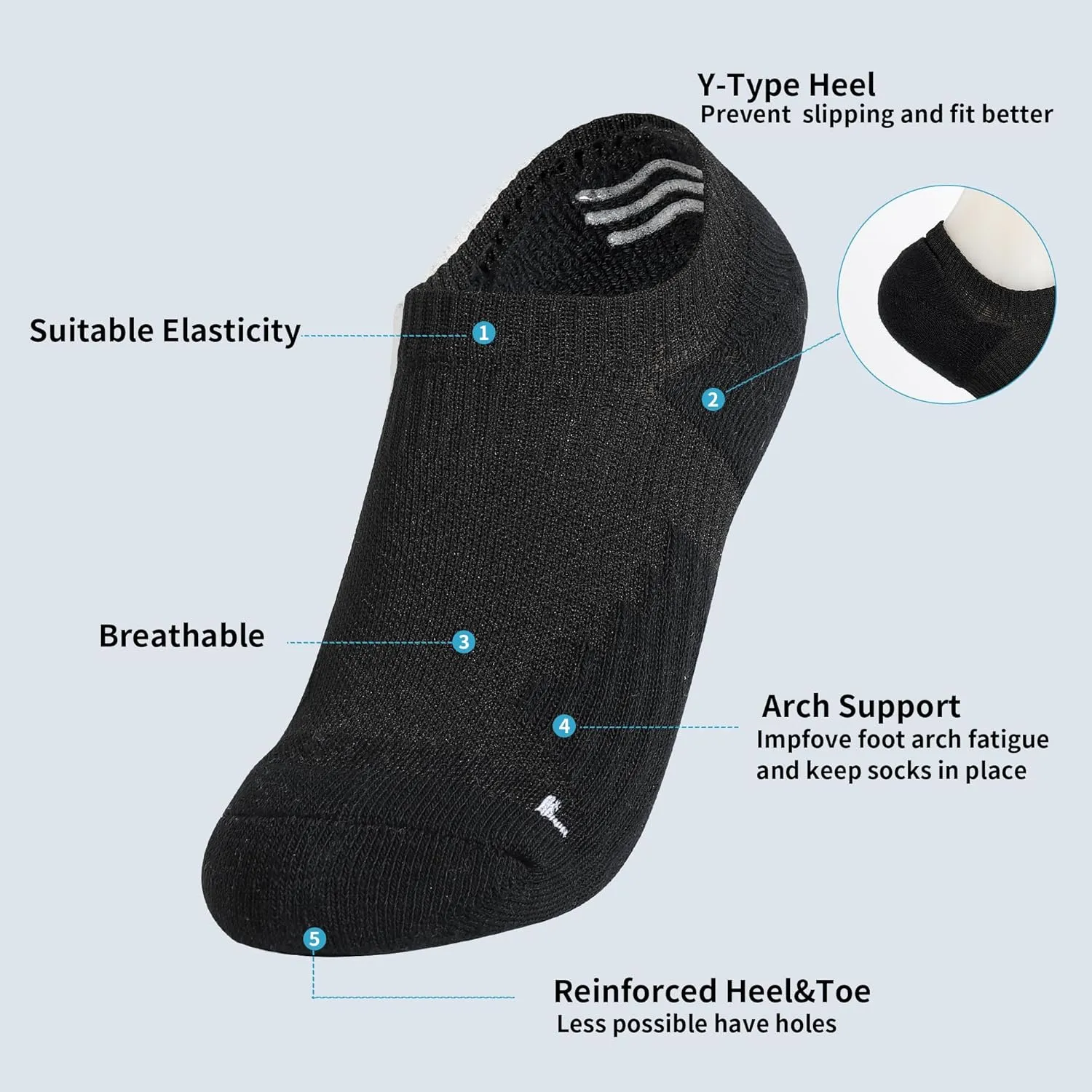No Show Ankle Cushioned Socks, Non Slip Cotton Invisible Sock for Men & Women, Socks for Running, Outdoor (12-Packs)