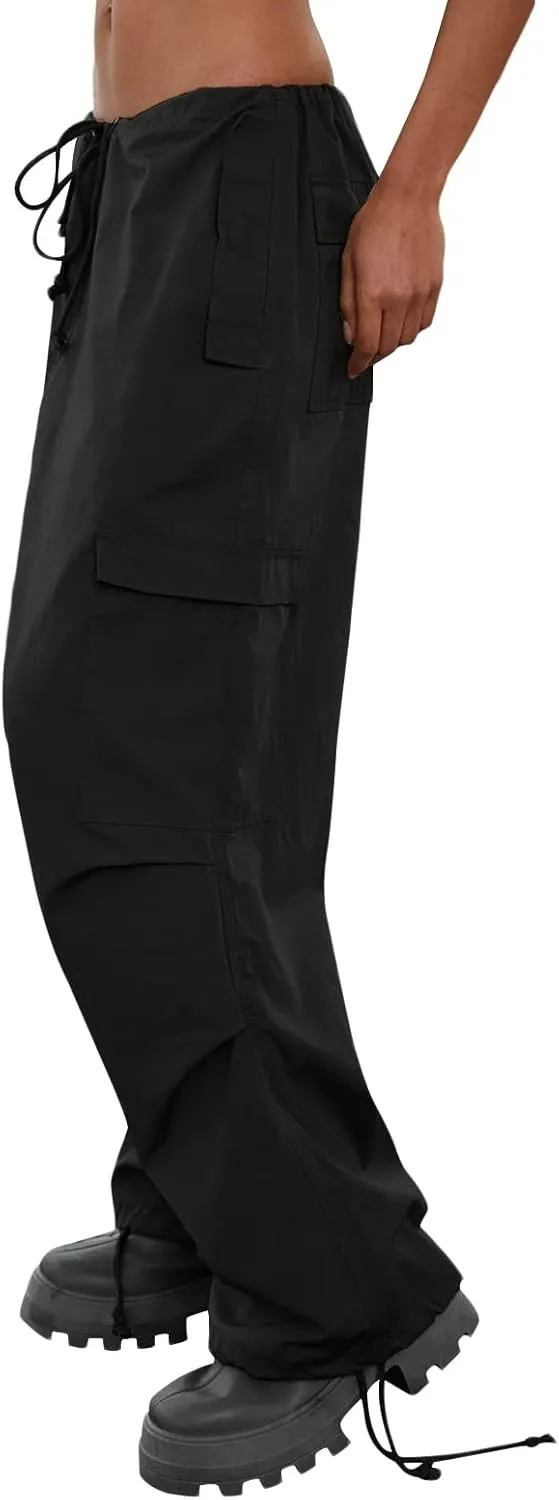 NUFIWI Women Baggy Wide Leg Cargo Pants Low Waist Drawstring Sweatpants Summer Casual Jogger Trousers