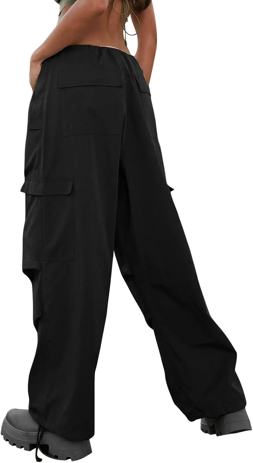 NUFIWI Women Baggy Wide Leg Cargo Pants Low Waist Drawstring Sweatpants Summer Casual Jogger Trousers