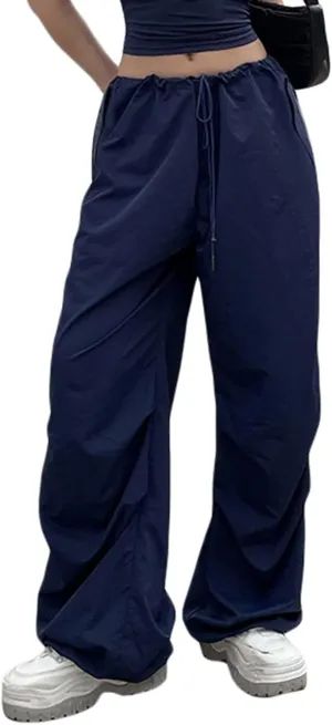 NUFIWI Women Baggy Wide Leg Cargo Pants Low Waist Drawstring Sweatpants Summer Casual Jogger Trousers