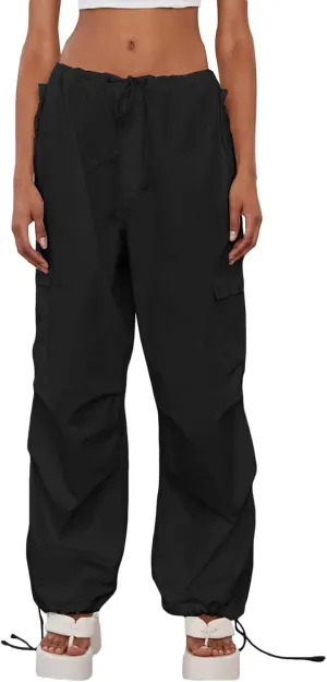 NUFIWI Women Baggy Wide Leg Cargo Pants Low Waist Drawstring Sweatpants Summer Casual Jogger Trousers