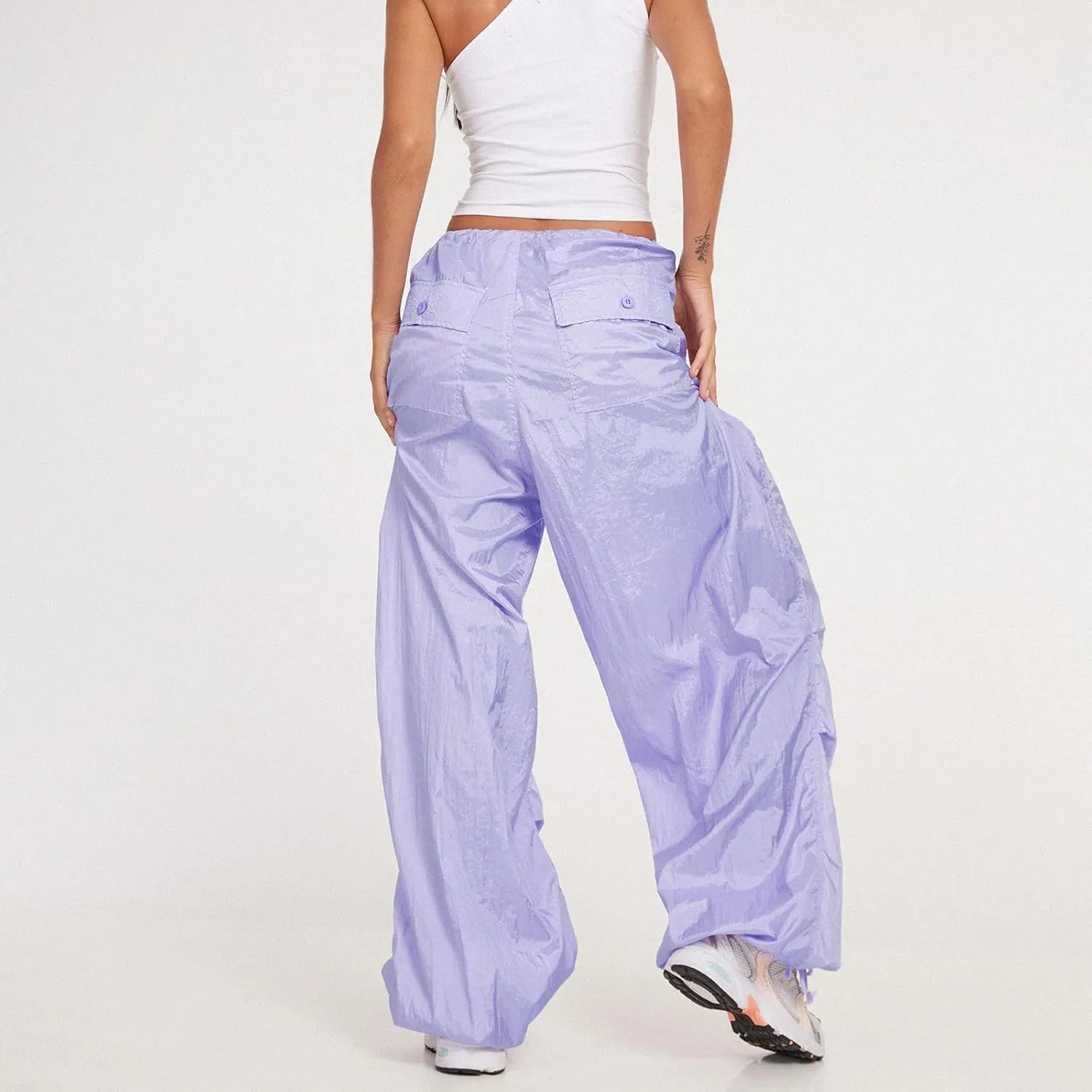 NUFIWI Women Baggy Wide Leg Cargo Pants Low Waist Drawstring Sweatpants Summer Casual Jogger Trousers