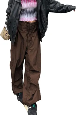 NUFIWI Women Baggy Wide Leg Cargo Pants Low Waist Drawstring Sweatpants Summer Casual Jogger Trousers