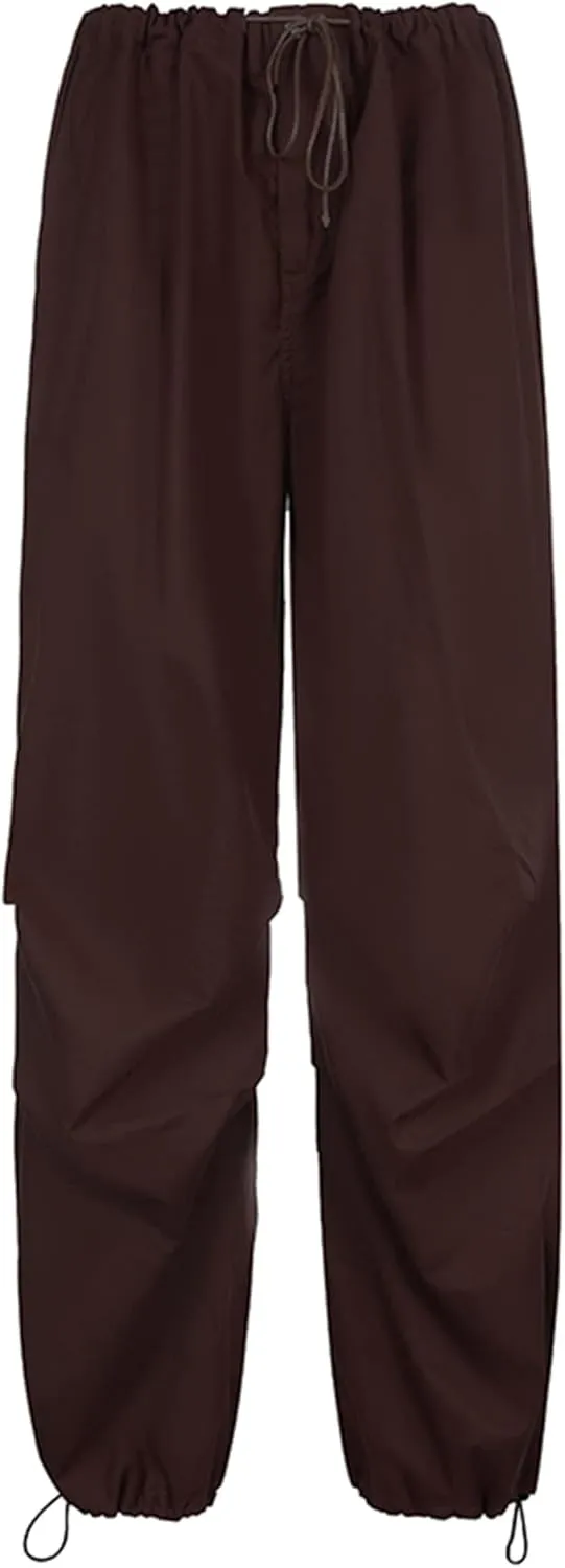 NUFIWI Women Baggy Wide Leg Cargo Pants Low Waist Drawstring Sweatpants Summer Casual Jogger Trousers