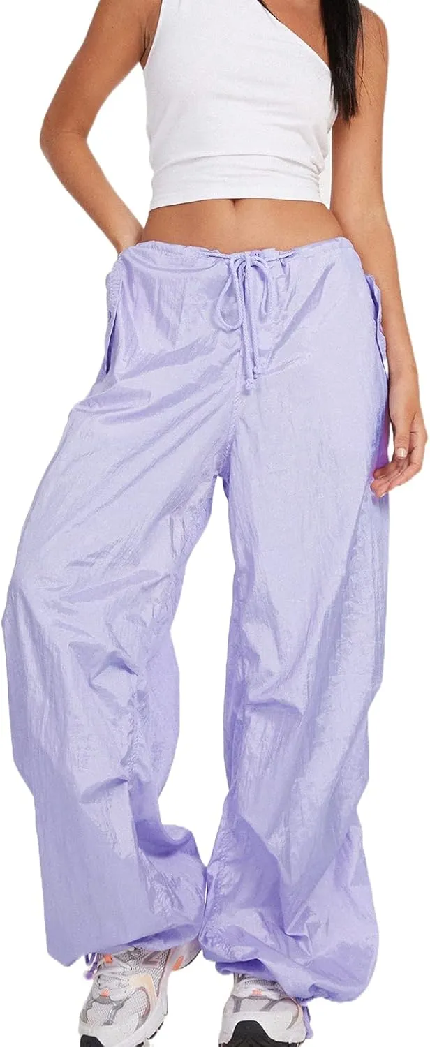 NUFIWI Women Baggy Wide Leg Cargo Pants Low Waist Drawstring Sweatpants Summer Casual Jogger Trousers