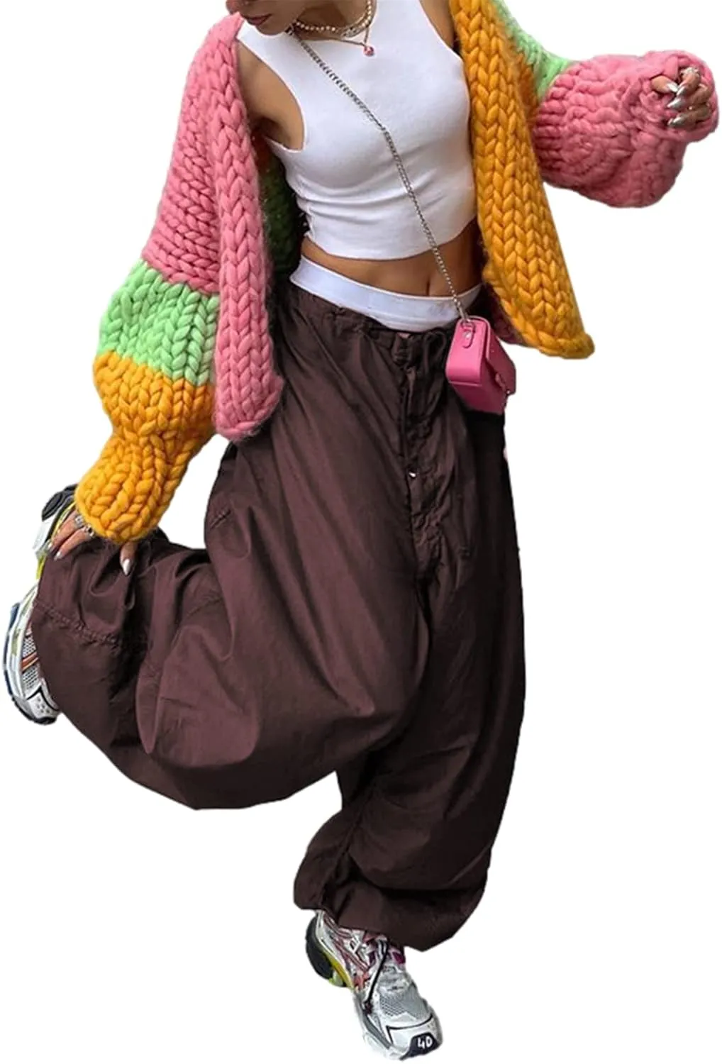 NUFIWI Women Baggy Wide Leg Cargo Pants Low Waist Drawstring Sweatpants Summer Casual Jogger Trousers